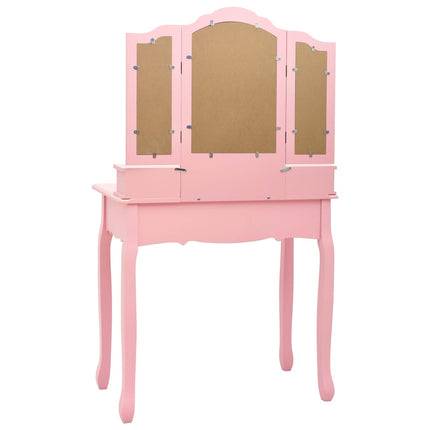 sminkebordssæt med taburet 80x69x141 cm kejsertræ lyserød