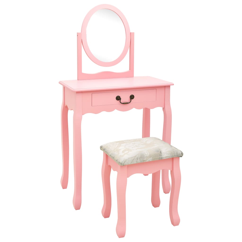 kosmetikbord med taburet 65x36x128 cm kejsertræ MDF pink