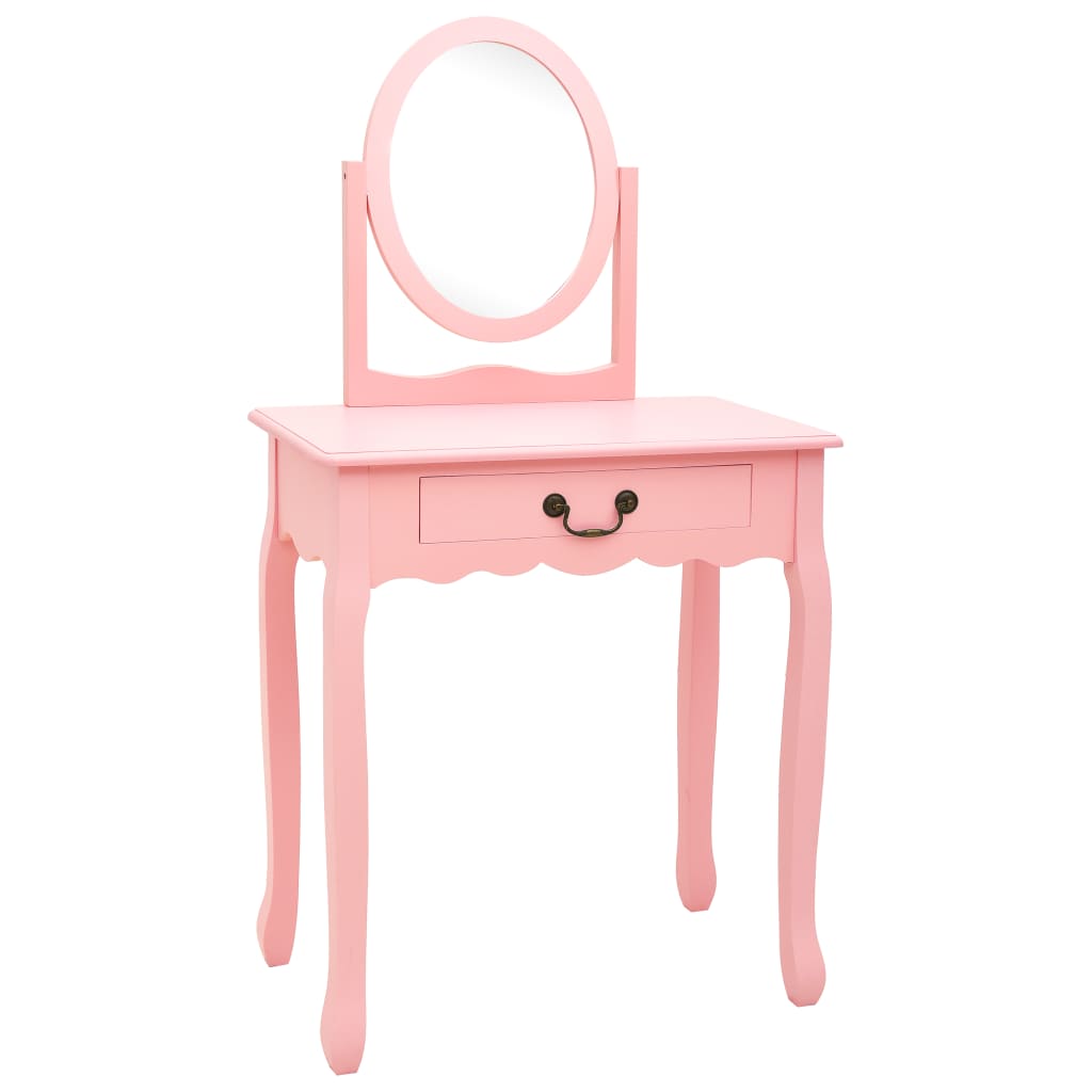 kosmetikbord med taburet 65x36x128 cm kejsertræ MDF pink