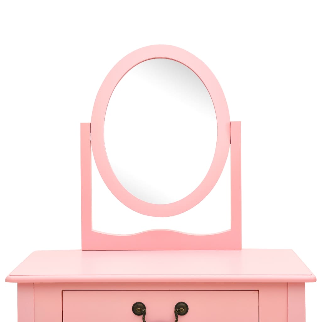 kosmetikbord med taburet 65x36x128 cm kejsertræ MDF pink