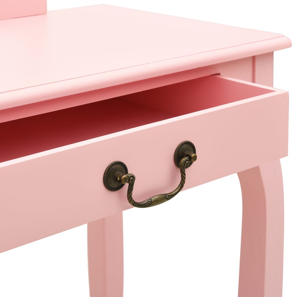 kosmetikbord med taburet 65x36x128 cm kejsertræ MDF pink