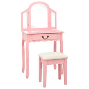 kosmetikbord med taburet 65x36x128 cm kejsertræ MDF pink