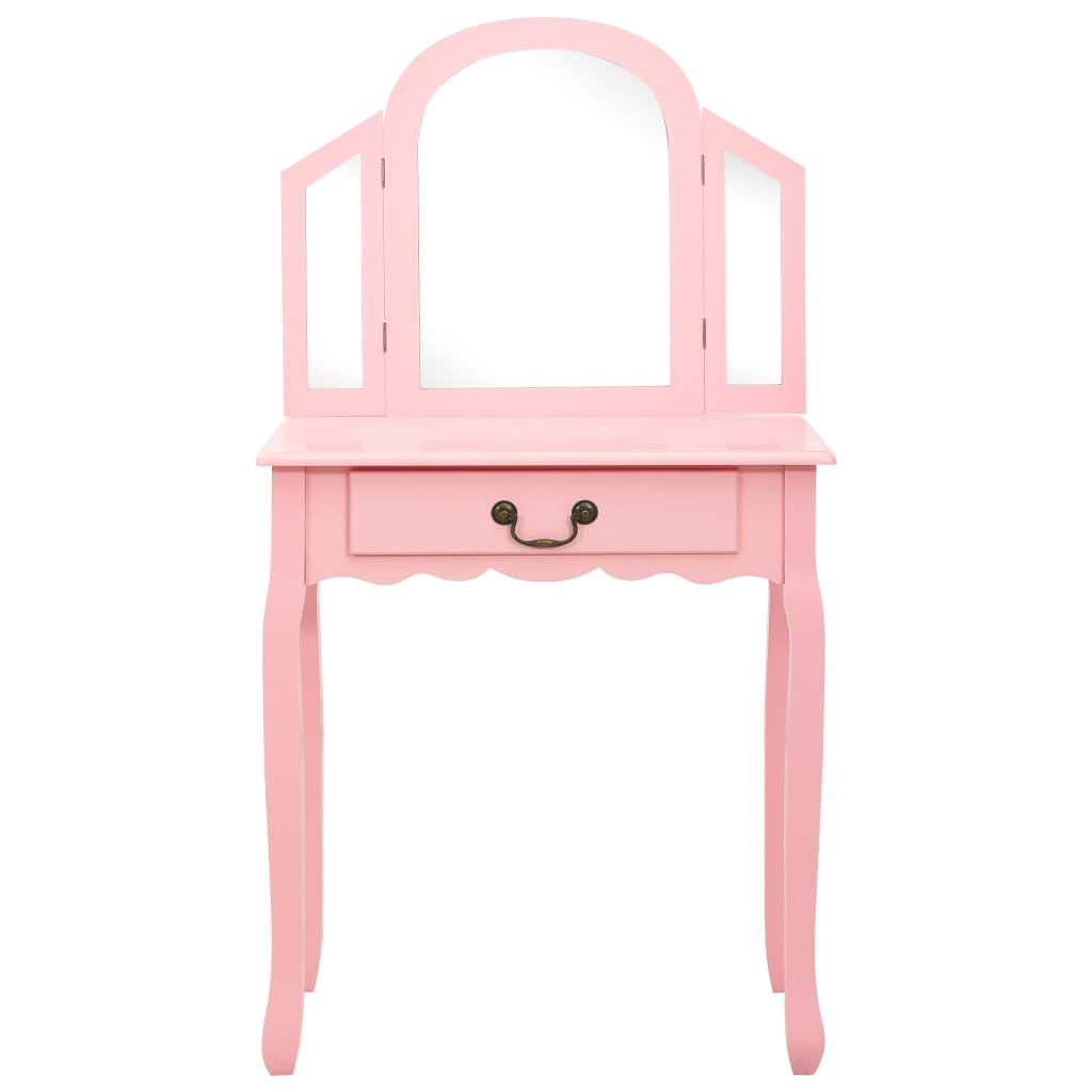 kosmetikbord med taburet 65x36x128 cm kejsertræ MDF pink