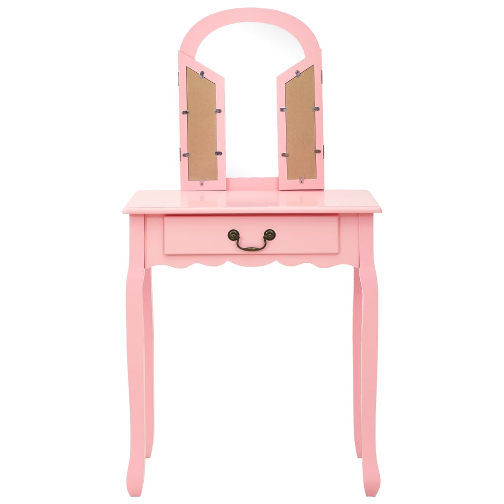 kosmetikbord med taburet 65x36x128 cm kejsertræ MDF pink