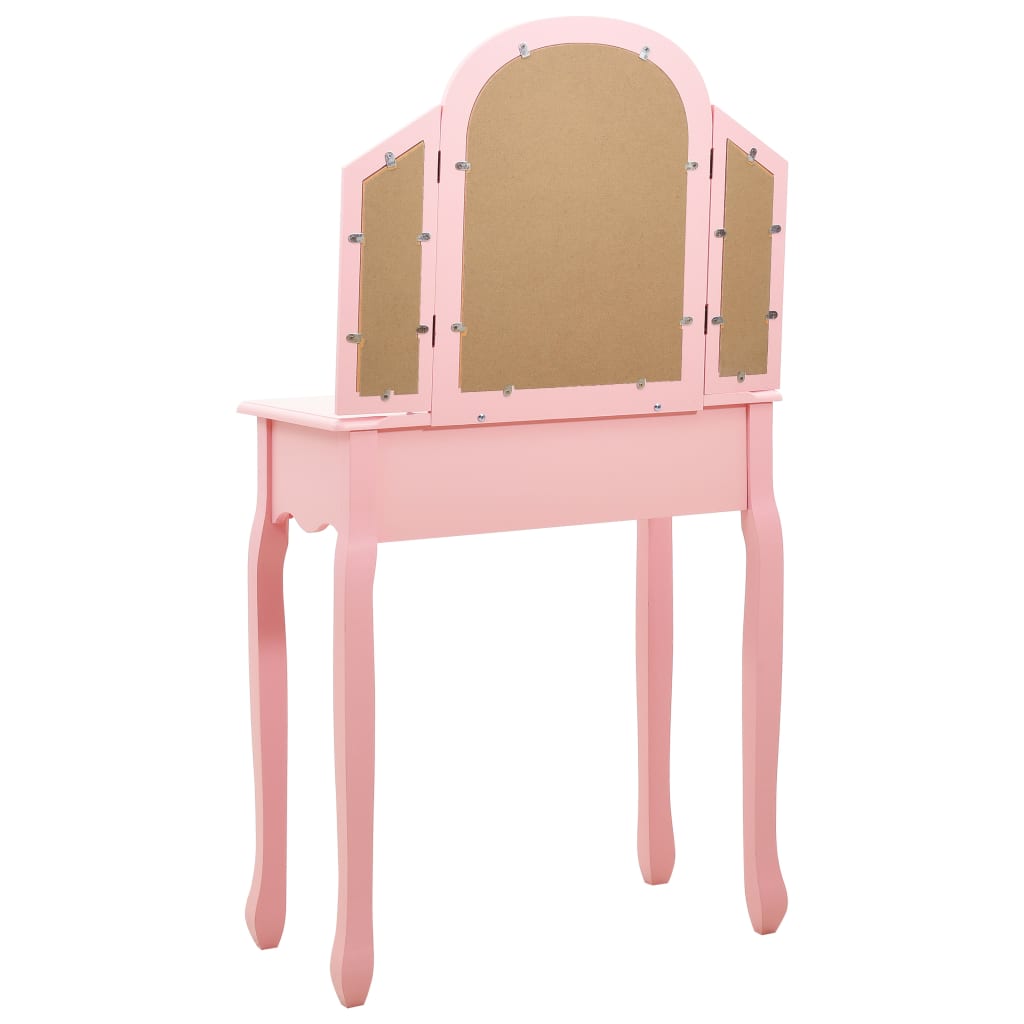 kosmetikbord med taburet 65x36x128 cm kejsertræ MDF pink