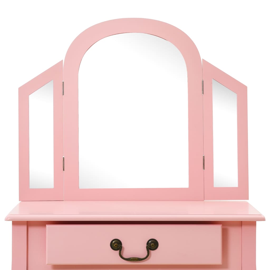 kosmetikbord med taburet 65x36x128 cm kejsertræ MDF pink