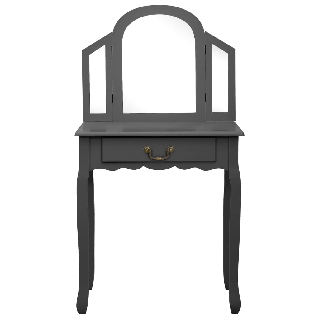 kosmetikbord med taburet 65x36x128 cm kejsertræ MDF grå