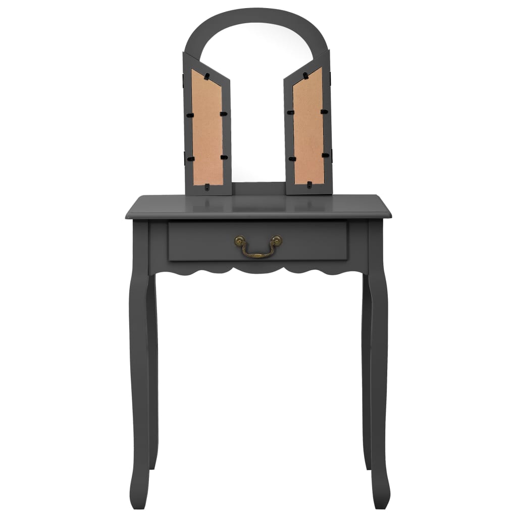 kosmetikbord med taburet 65x36x128 cm kejsertræ MDF grå