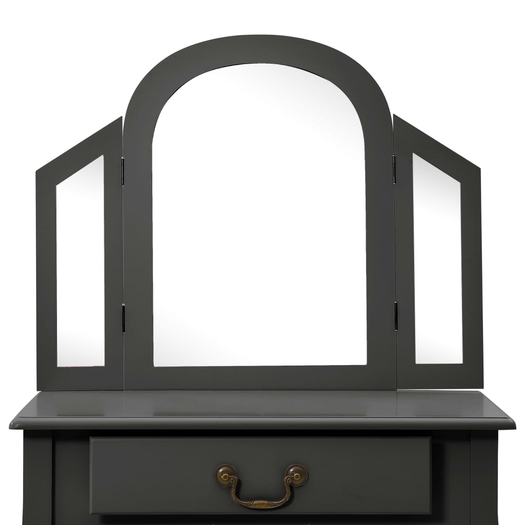 kosmetikbord med taburet 65x36x128 cm kejsertræ MDF grå