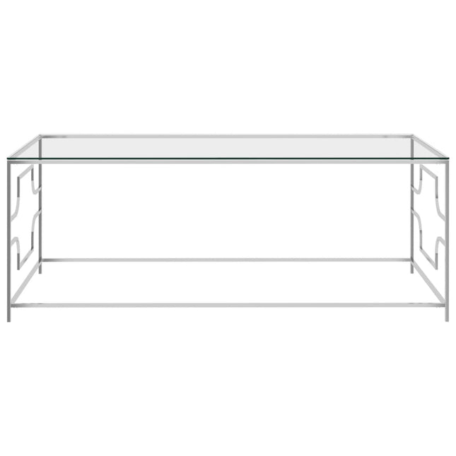 sofabord 120x60x45 cm rustfrit stål og glas sølvfarvet