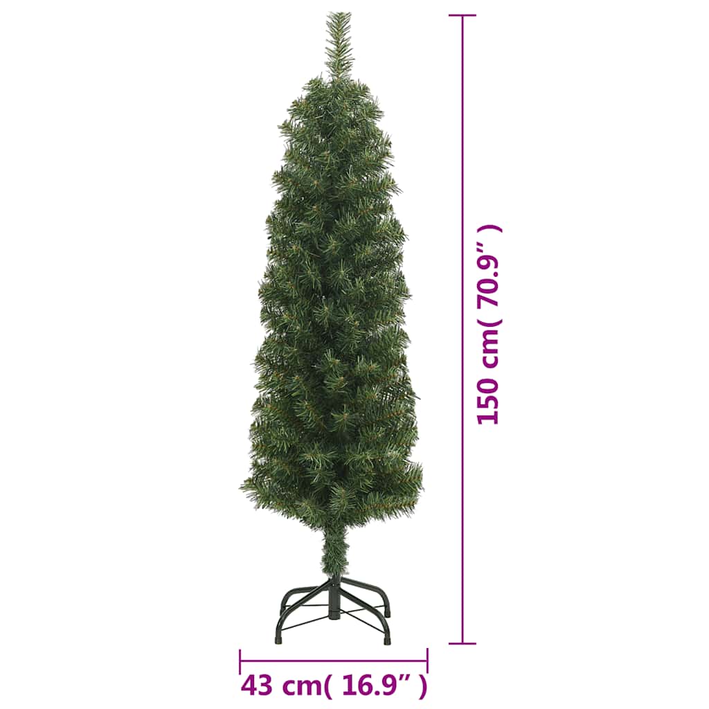 smalt kunstigt juletræ med juletræsfod 150 cm PVC grøn