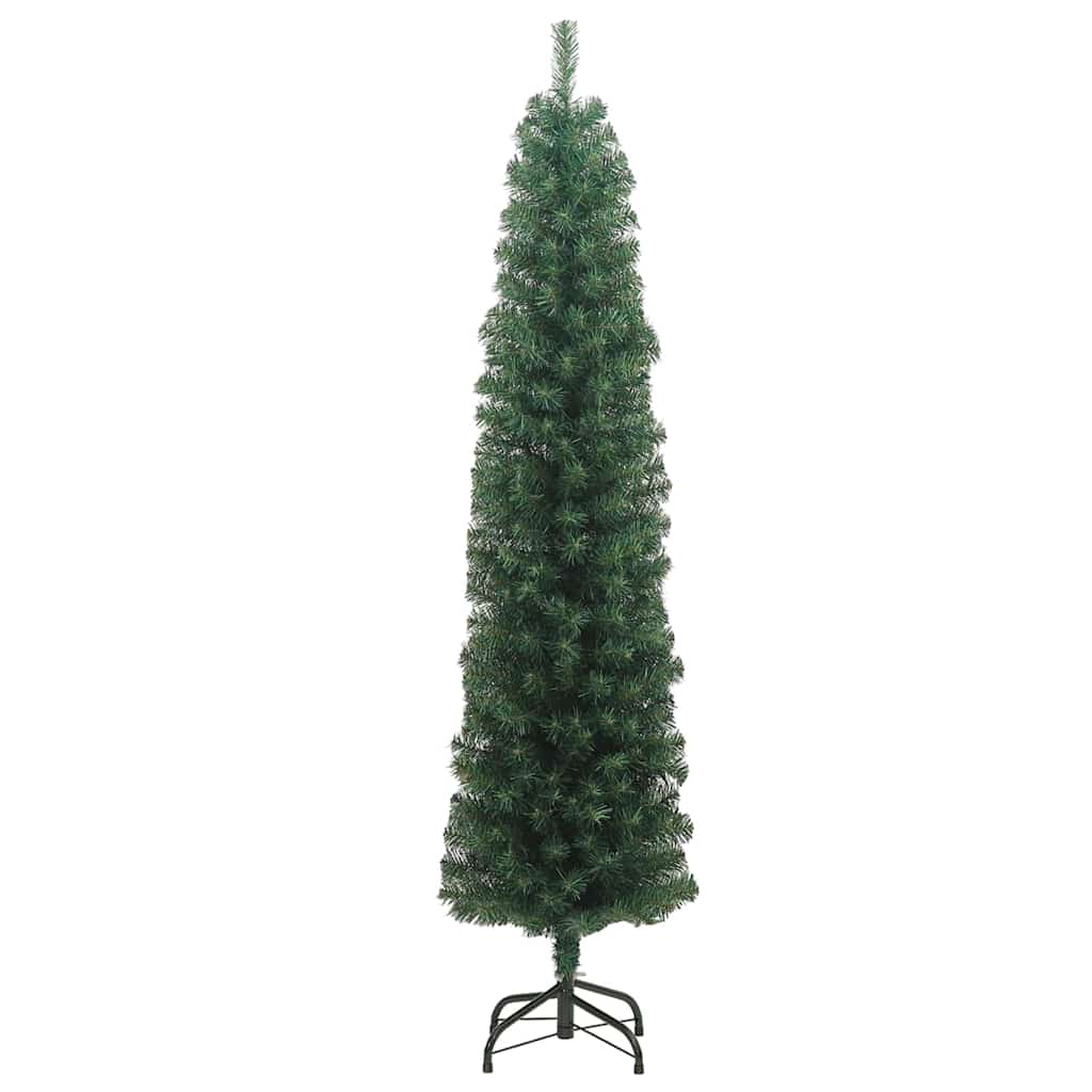 smalt kunstigt juletræ med juletræsfod 180 cm PVC grøn