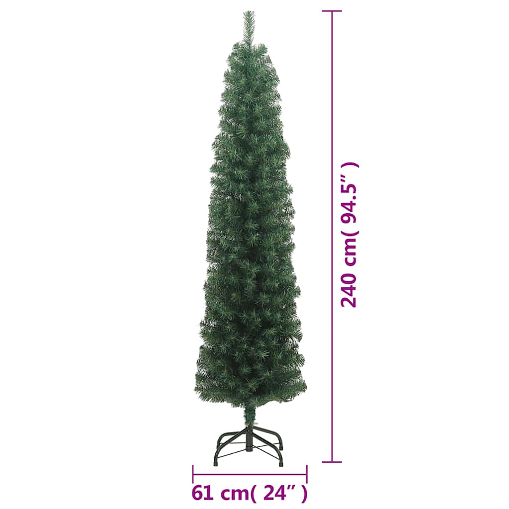 smalt kunstigt juletræ med juletræsfod 240 cm PVC grøn