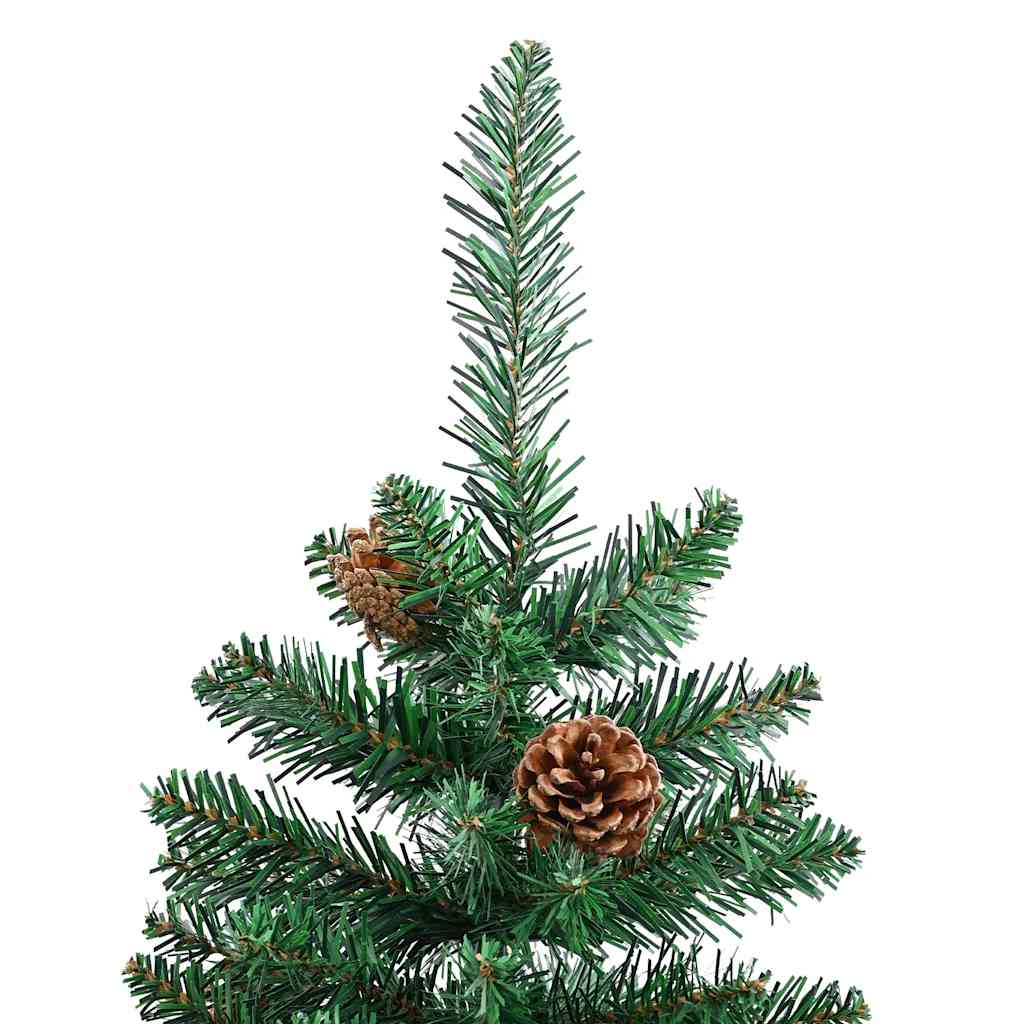 smalt juletræ med ægte træ og grankogler 210 cm PVC grøn