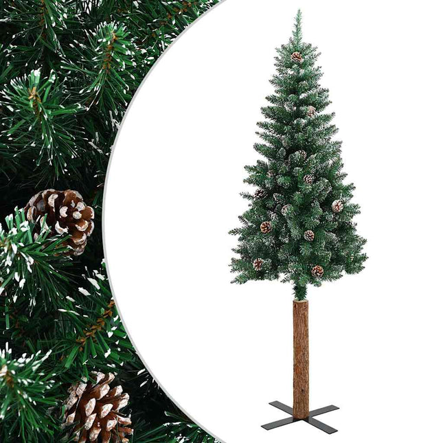 smalt juletræ med ægte træ og hvid sne 210 cm PVC grøn