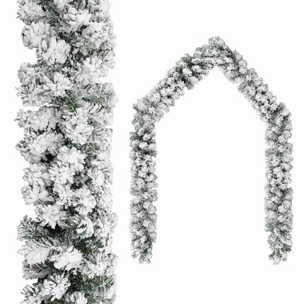 juleguirlande med puddersne 5 m PVC grøn