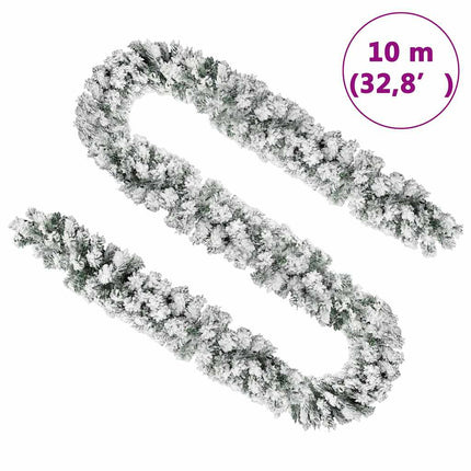 juleguirlande med puddersne 10 m PVC grøn