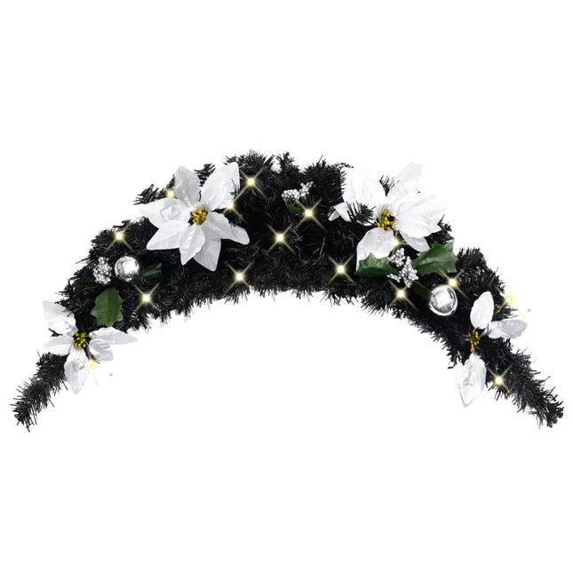 julekrans buefacon med LED-lys 90 cm PVC sort