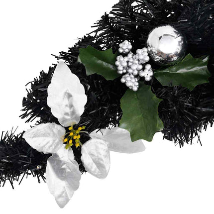 julekrans buefacon med LED-lys 90 cm PVC sort