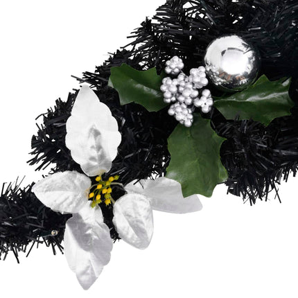 julekrans buefacon med LED-lys 90 cm PVC sort