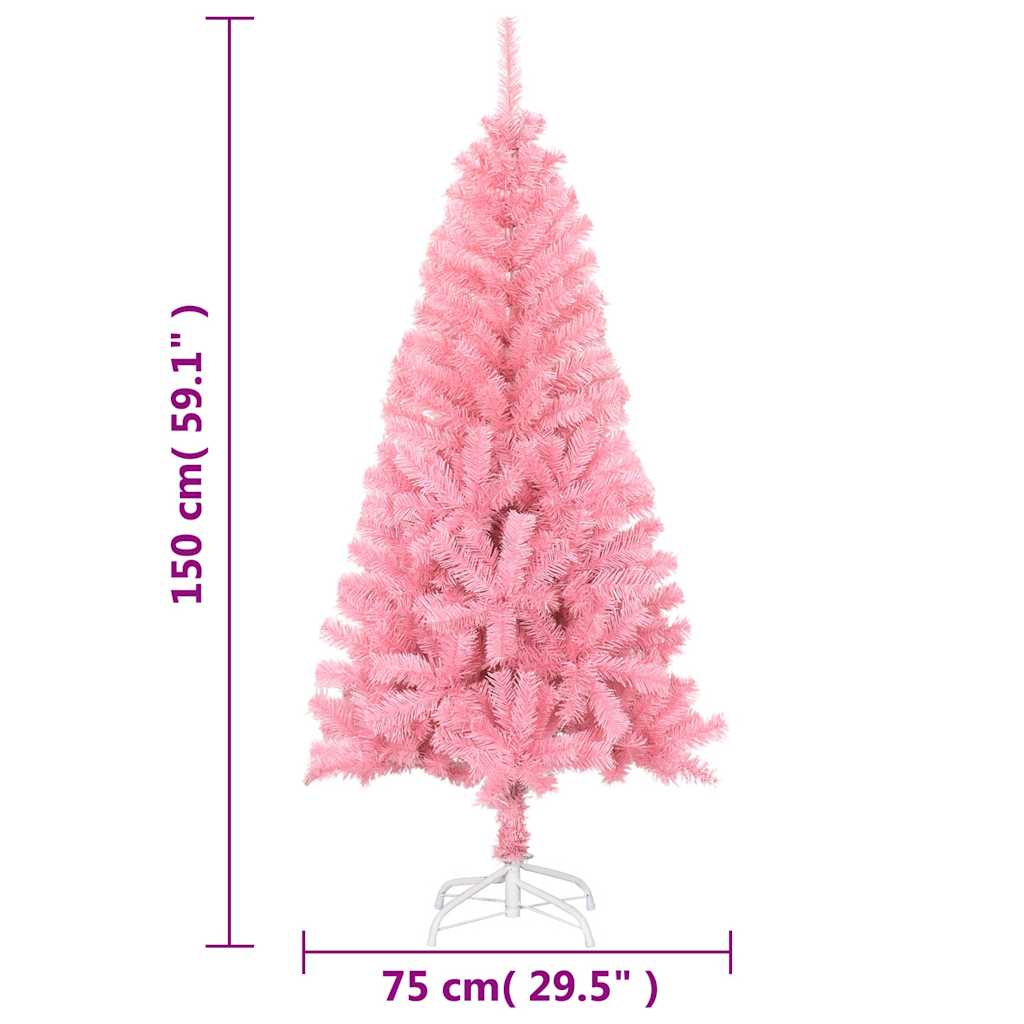 kunstigt juletræ med juletræsfod 150 cm PVC lyserød