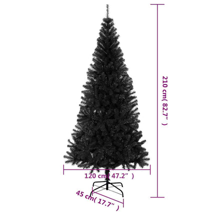kunstigt juletræ med juletræsfod 210 cm PVC sort