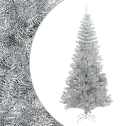 kunstigt juletræ med juletræsfod 210 cm PET sølvfarvet