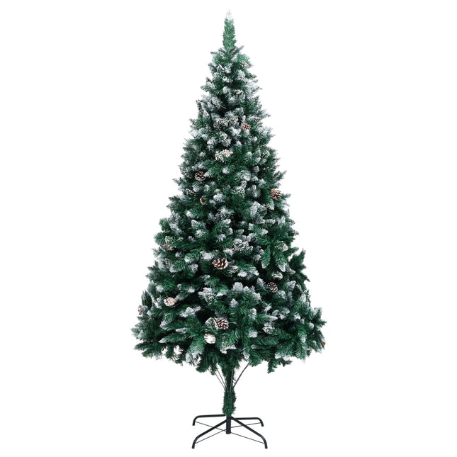 kunstigt juletræ med grankogler og hvid sne 210 cm