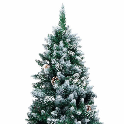 kunstigt juletræ med grankogler og hvid sne 210 cm
