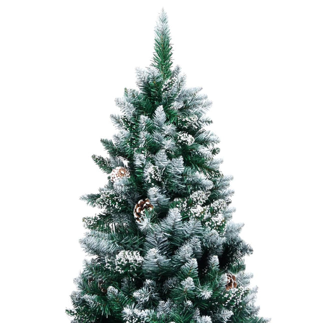 kunstigt juletræ med grankogler og hvid sne 210 cm