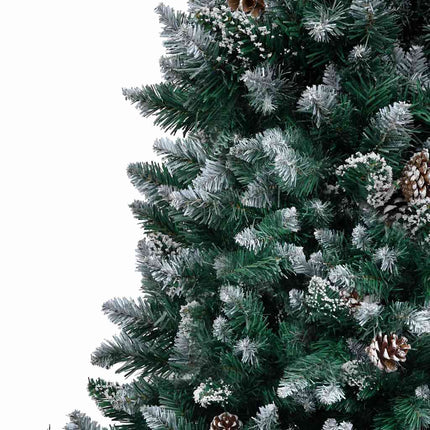 kunstigt juletræ med grankogler og hvid sne 210 cm