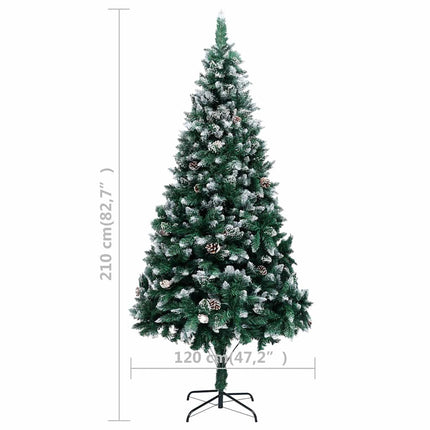 kunstigt juletræ med grankogler og hvid sne 210 cm
