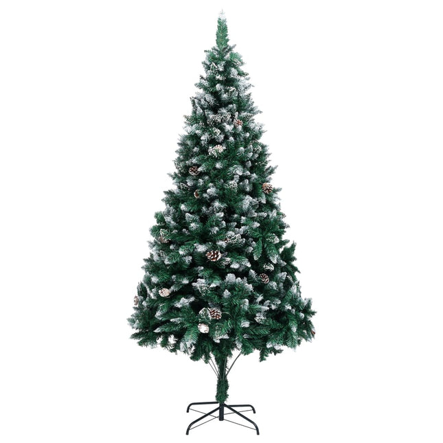 kunstigt juletræ med grankogler og hvid sne 240 cm