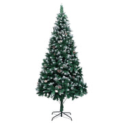 kunstigt juletræ med grankogler og hvid sne 240 cm