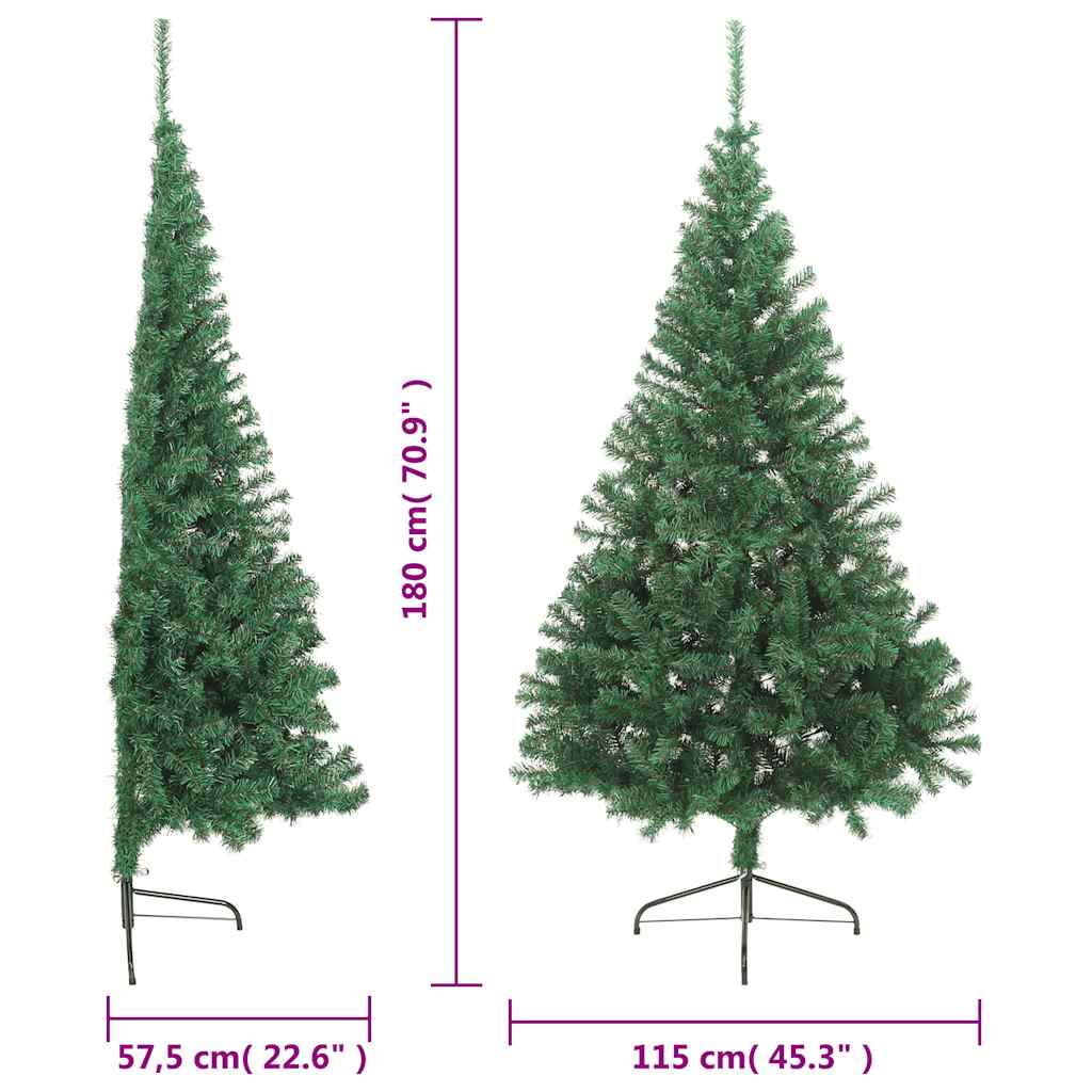 kunstigt halvt juletræ med juletræsfod 180 cm PVC grøn