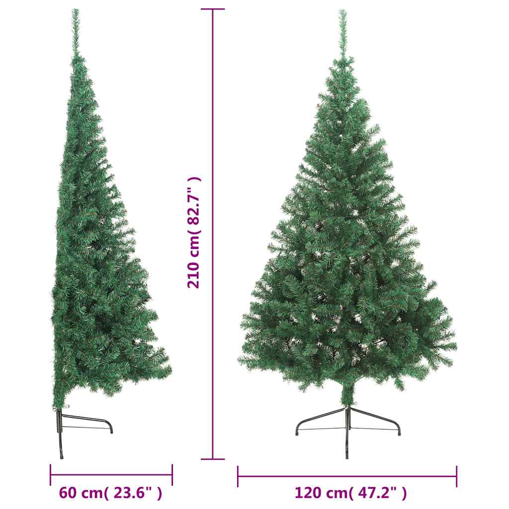 kunstigt halvt juletræ med juletræsfod 210 cm PVC grøn
