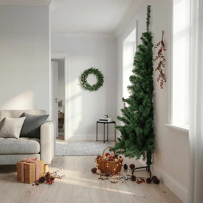 kunstigt halvt juletræ med juletræsfod 210 cm PVC grøn