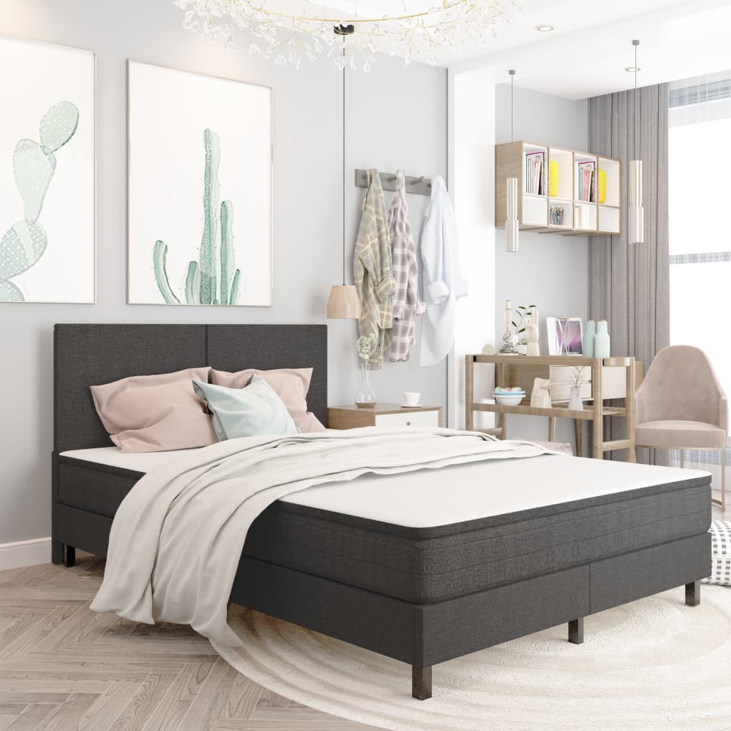 seng med boxmadras 140x200 cm stof mørkegrå