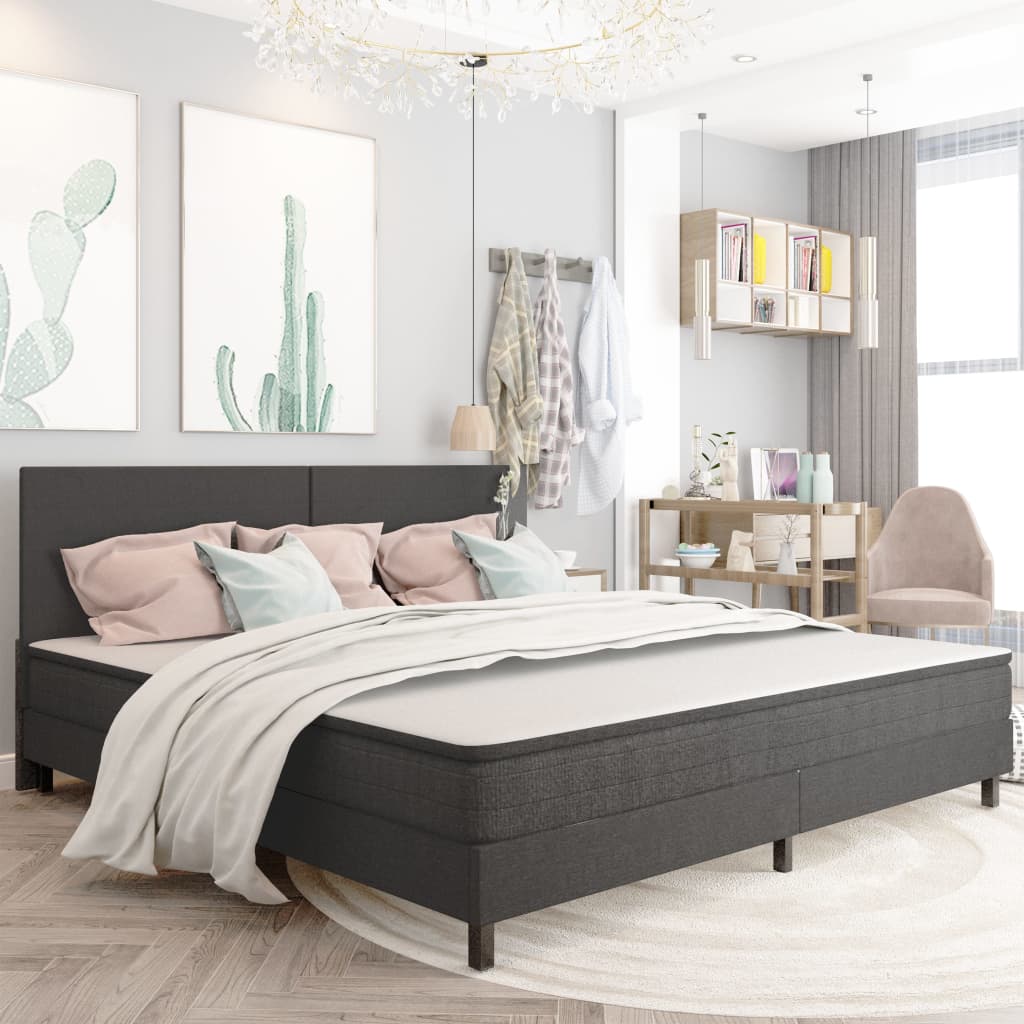 seng med boxmadras 200x200 cm stof mørkegrå