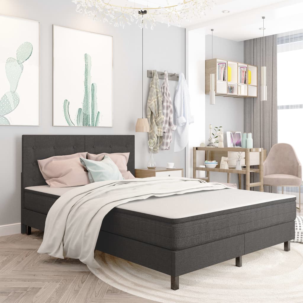 seng med boxmadras 140x200 cm stof mørkegrå