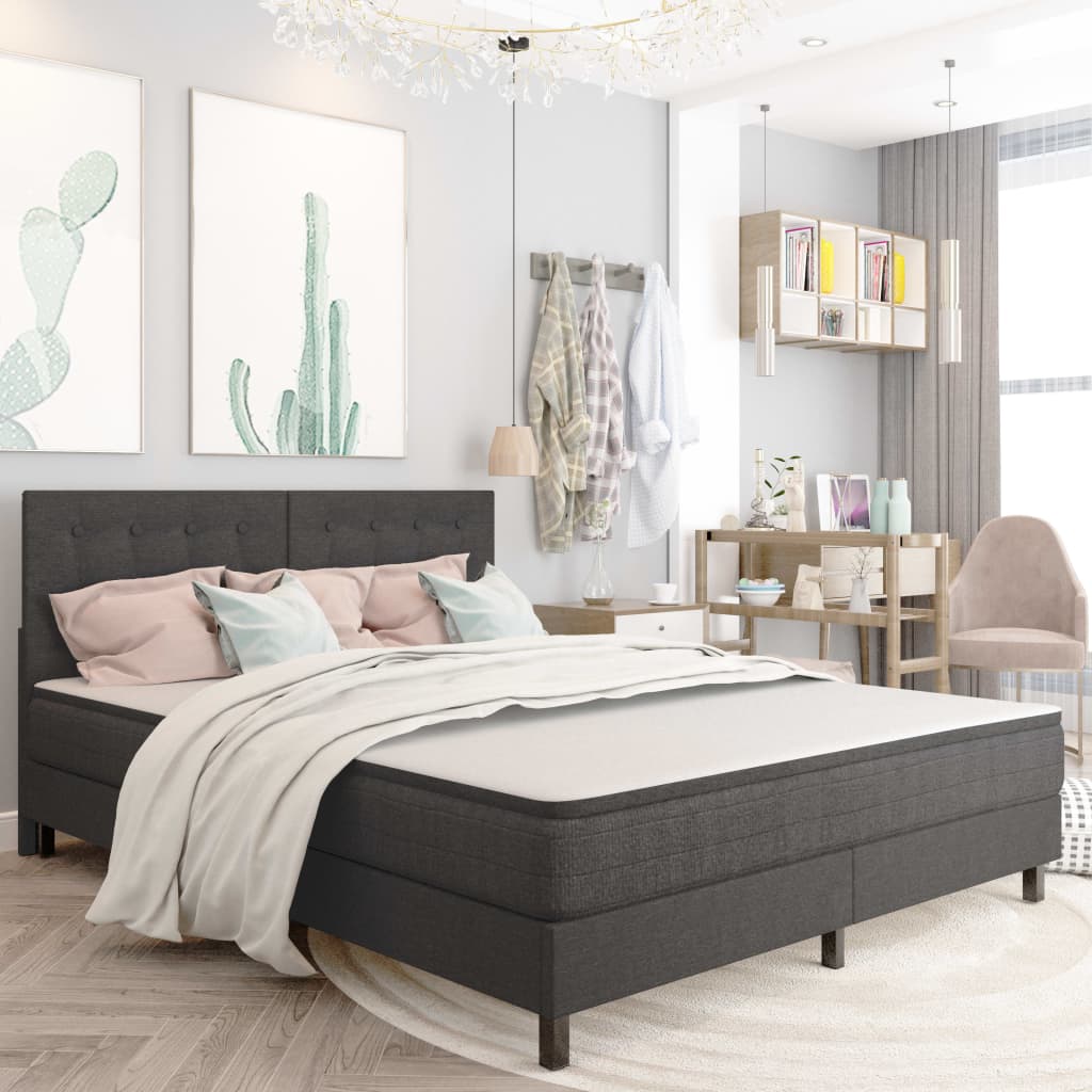 seng med boxmadras 180x200 cm stof mørkegrå