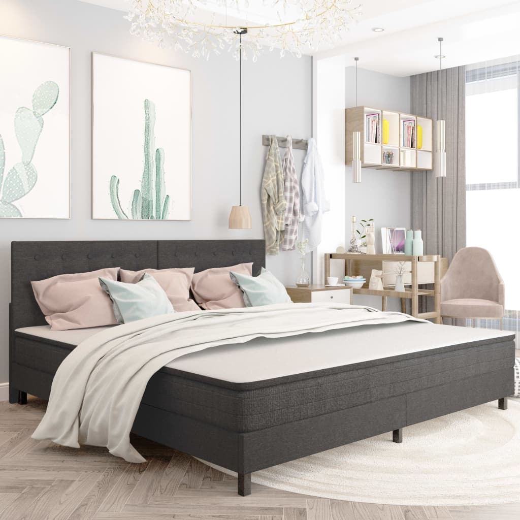 seng med boxmadras 200x200 cm stof mørkegrå