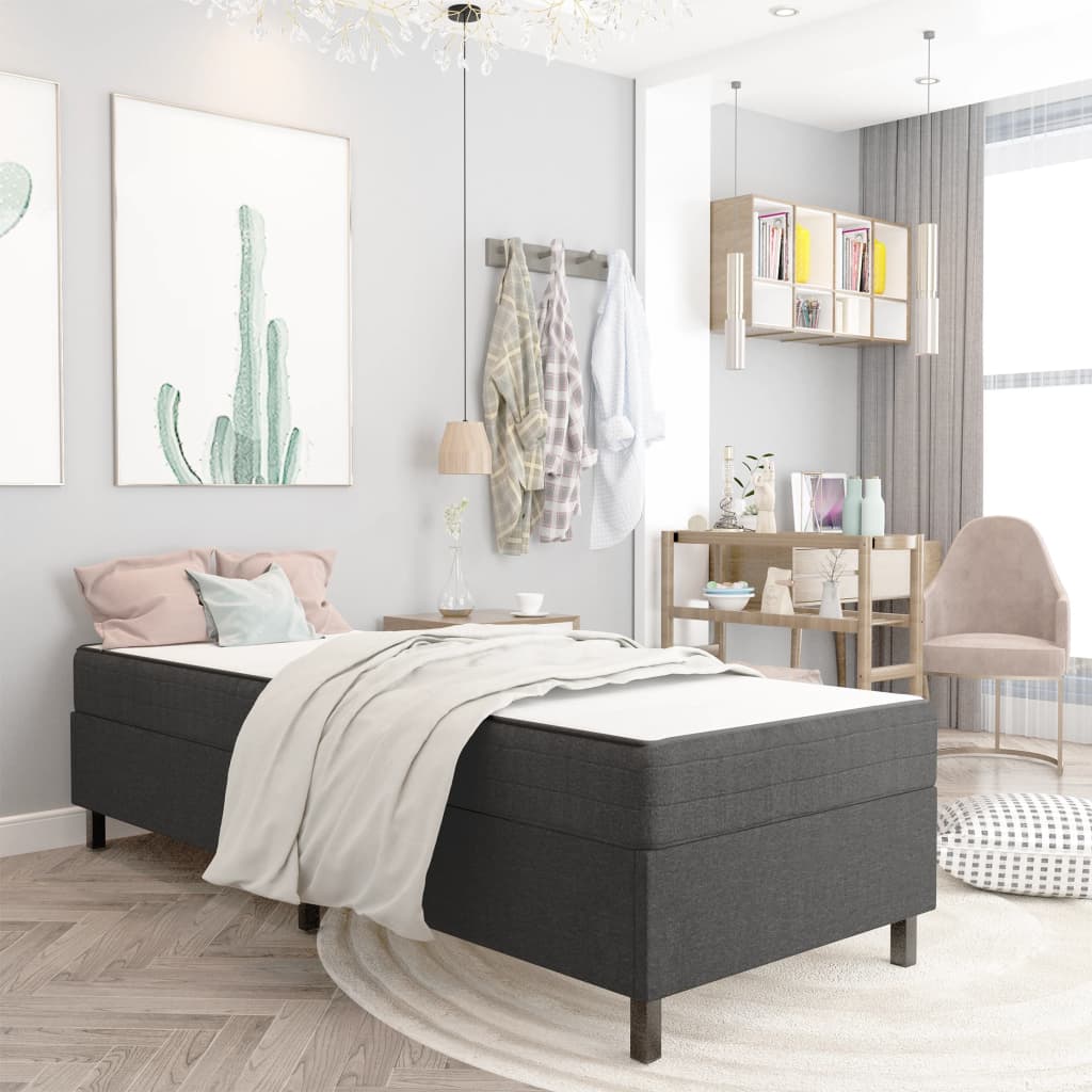 seng med boxmadras 100x200 cm stof mørkegrå