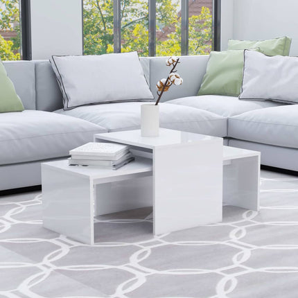 sofabordssæt 100x48x40 cm konstrueret træ hvid højglans