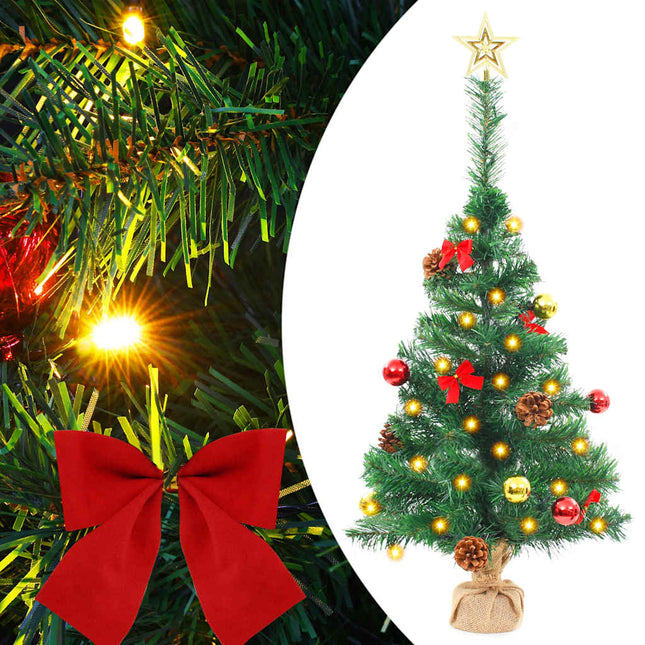kunstigt juletræ med lys og julekugler 64 cm grøn
