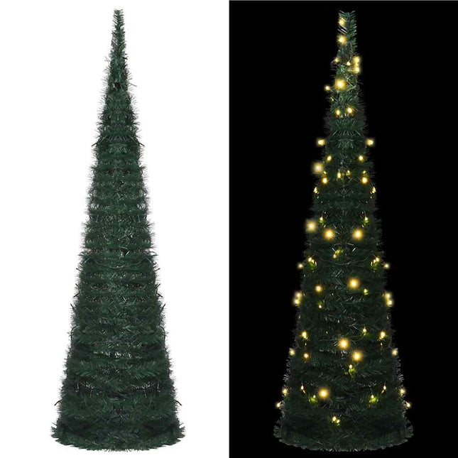 kunstigt pop op-juletræ med lys 210 cm grøn