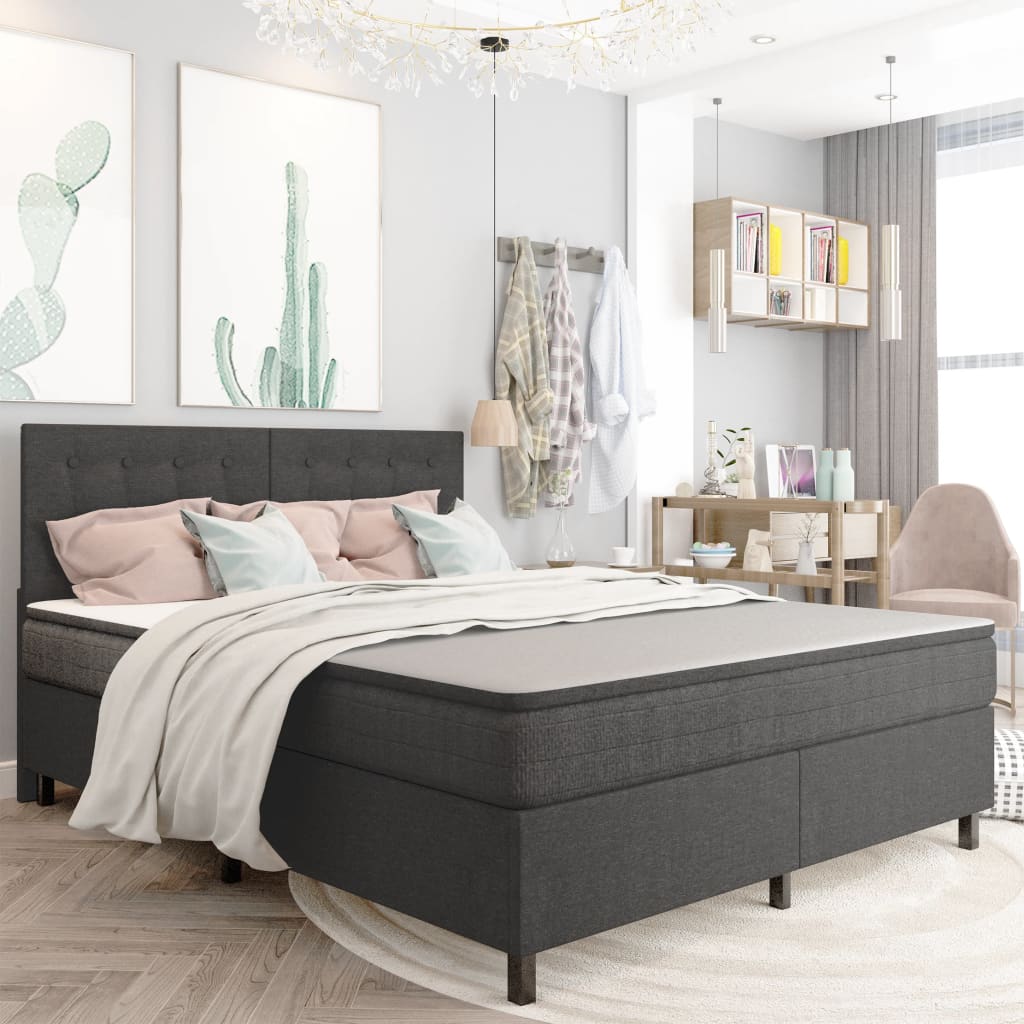 seng med boxmadras 180x200 cm stof mørkegrå