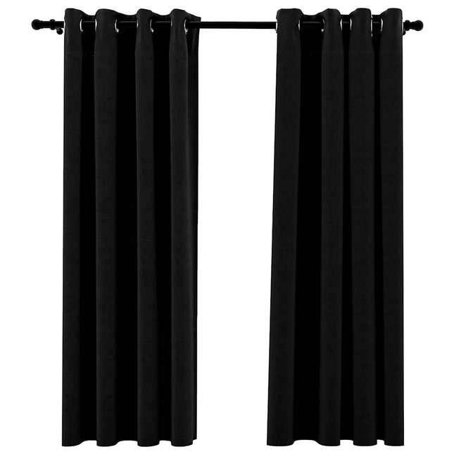 mørklægningsgardiner med øjer 2 stk. hør-look 140x175 cm sort