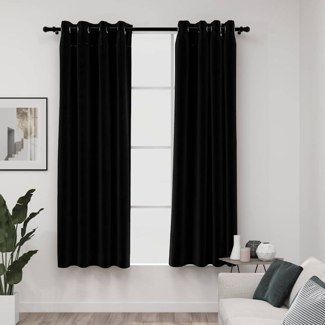 mørklægningsgardiner med øjer 2 stk. hør-look 140x175 cm sort
