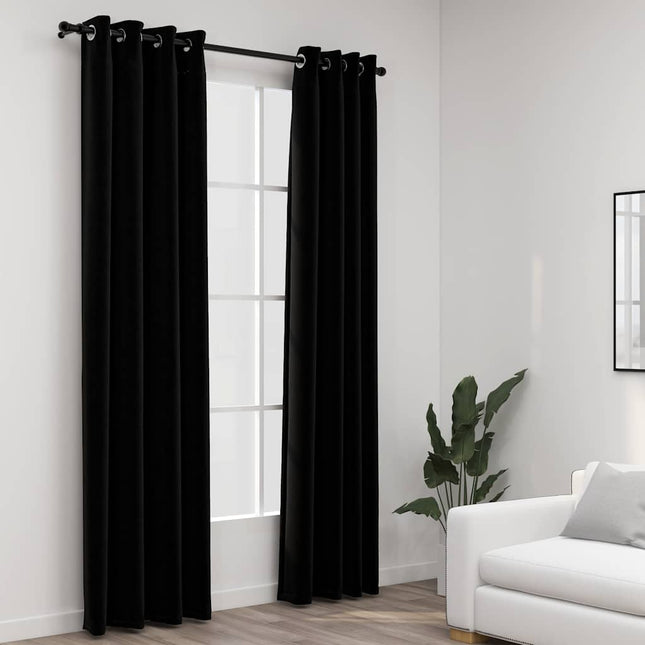 mørklægningsgardiner med øjer 2 stk. hør-look 140x225 cm sort